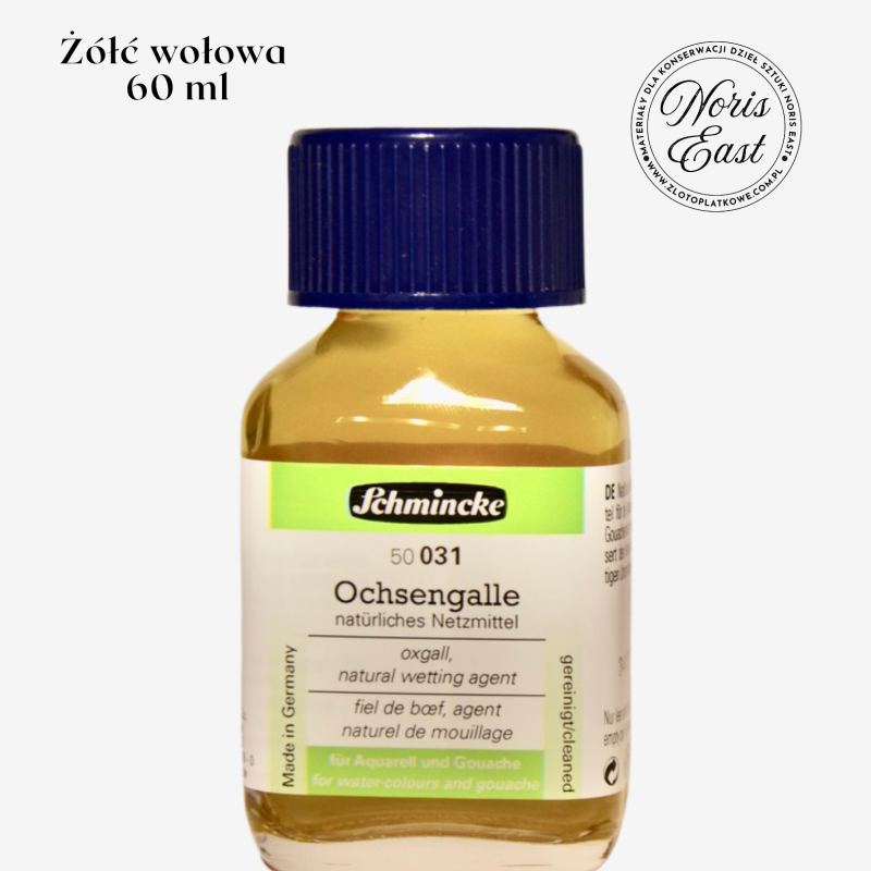 Butelka żółci wołowej Schmincke 60 ml – naturalny płyn pomocniczy do technik wodnych i pozłotnictwa, Noris East