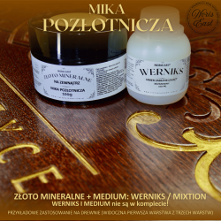 Mika pozłotnicza, złoto mineralne zastosowanie na drewnie lub kamieniu zmikstionem lub werniksem akrylowym