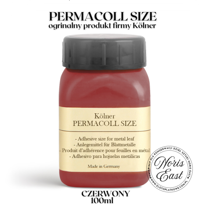 Permacoll Size czerwony 100 ml, Klej do złocenia na wysoki połysk, gotowy do użycia. Kölner, Noris East