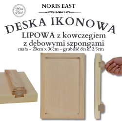 DESKA IKONOWA LIPOWA  mała - 20cm x 30cm, z kowczegiem,  z dębowymi szpongami  - grubość deski 2,5cm, Noris East