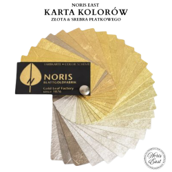 karta kolorów złota płatkowego - 32 odcienie złota + srebro płatkowe, oryginalne Noris Blattgold w Noris East, pozłotnictwo