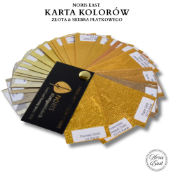karta kolorów złota płatkowego - 32 odcienie złota + srebro płatkowe, oryginalne Noris Blattgold w Noris East, pozłotnictwo