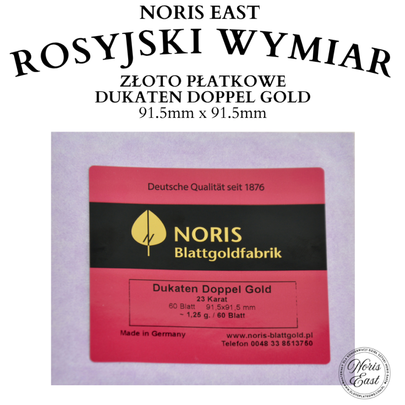 Rosyjski wymiar Dukaten Doppel Gold – podwójne dukatowe złoto płatkowe 23K, 91,5 x 91,5 mm, Noris East pozłotnictwo