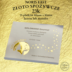 Złoto płatkowe spożywcze 23 Karat, 25 płatków 80mm x 80mm - luzem lub transfer, złoto jadalne, Noris East, pozLotnictwo