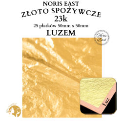 Złoto płatkowe spożywcze 23 Karat, 25 płatków 50mm x 50mm - luzem lub transfer, NORIS EAST POZŁOTNICTWO, ZŁOTO JADALNE