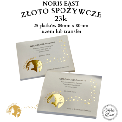Złoto płatkowe spożywcze 23 Karat, 10 płatków 80mm x 80mm - luzem lub transfer, Noris East pozłotnictwo